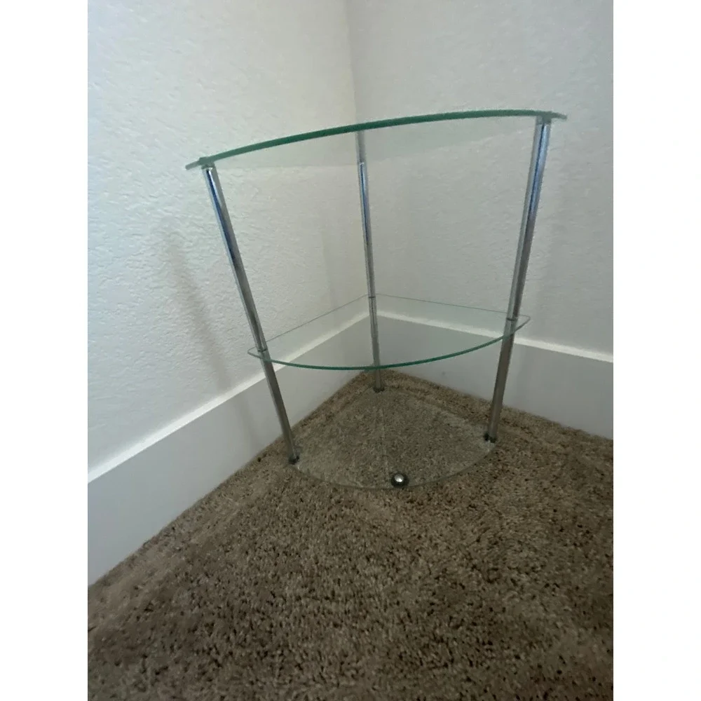 Modern 3 Tier Small Glass Corner Shelf Metal Frame Minimalist Storage Unit